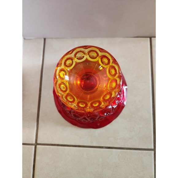 Vintage LE Smith Moon and Star Amberina Glass Pedestal Bowl Compote Red Orange - Picture 7 of 9